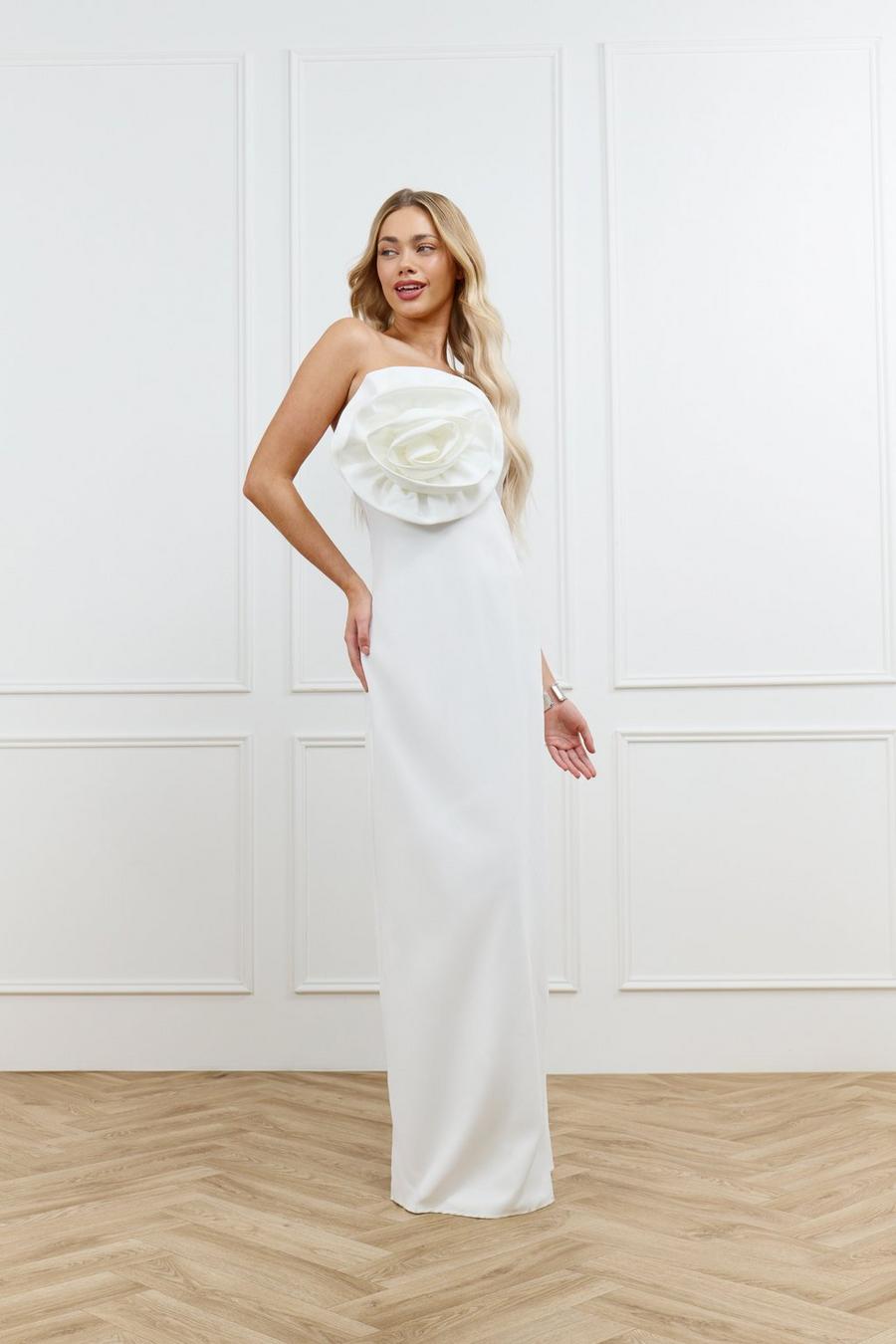 White Rose Detail Bandeau Maxi Dress image number 1