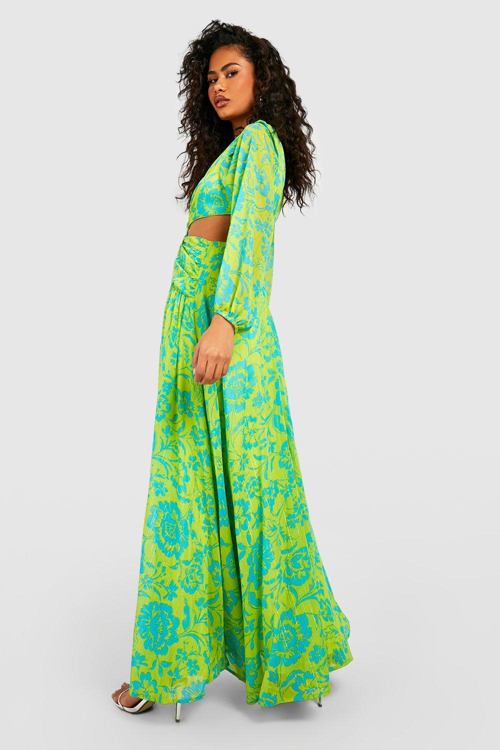 Floral Ring Detail Cut Out Maxi Dress | boohoo Floral Ring Detail Cut Out Maxi Dress | boohoo