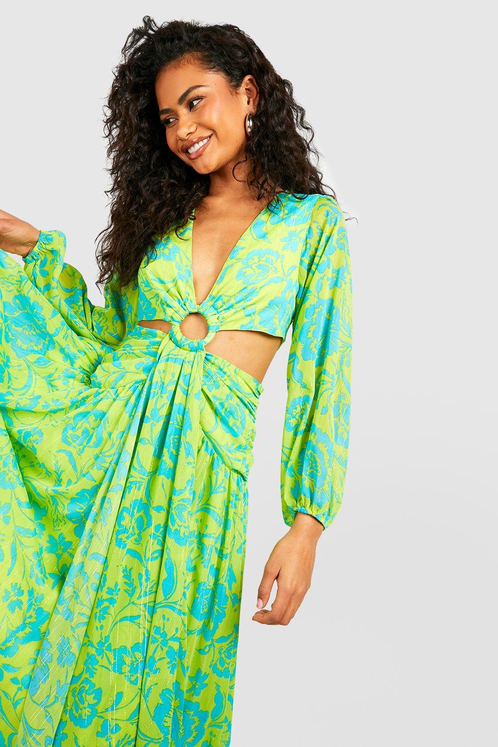 Boohoo green hot sale floral dress