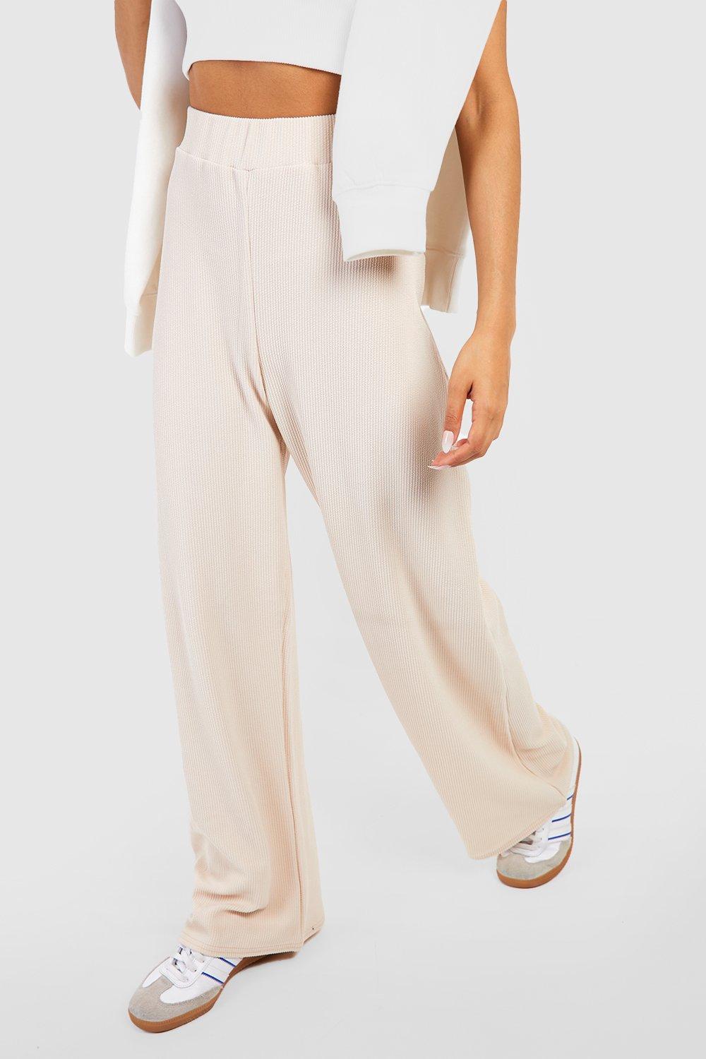 Beige Wide-Leg Lounge Pants