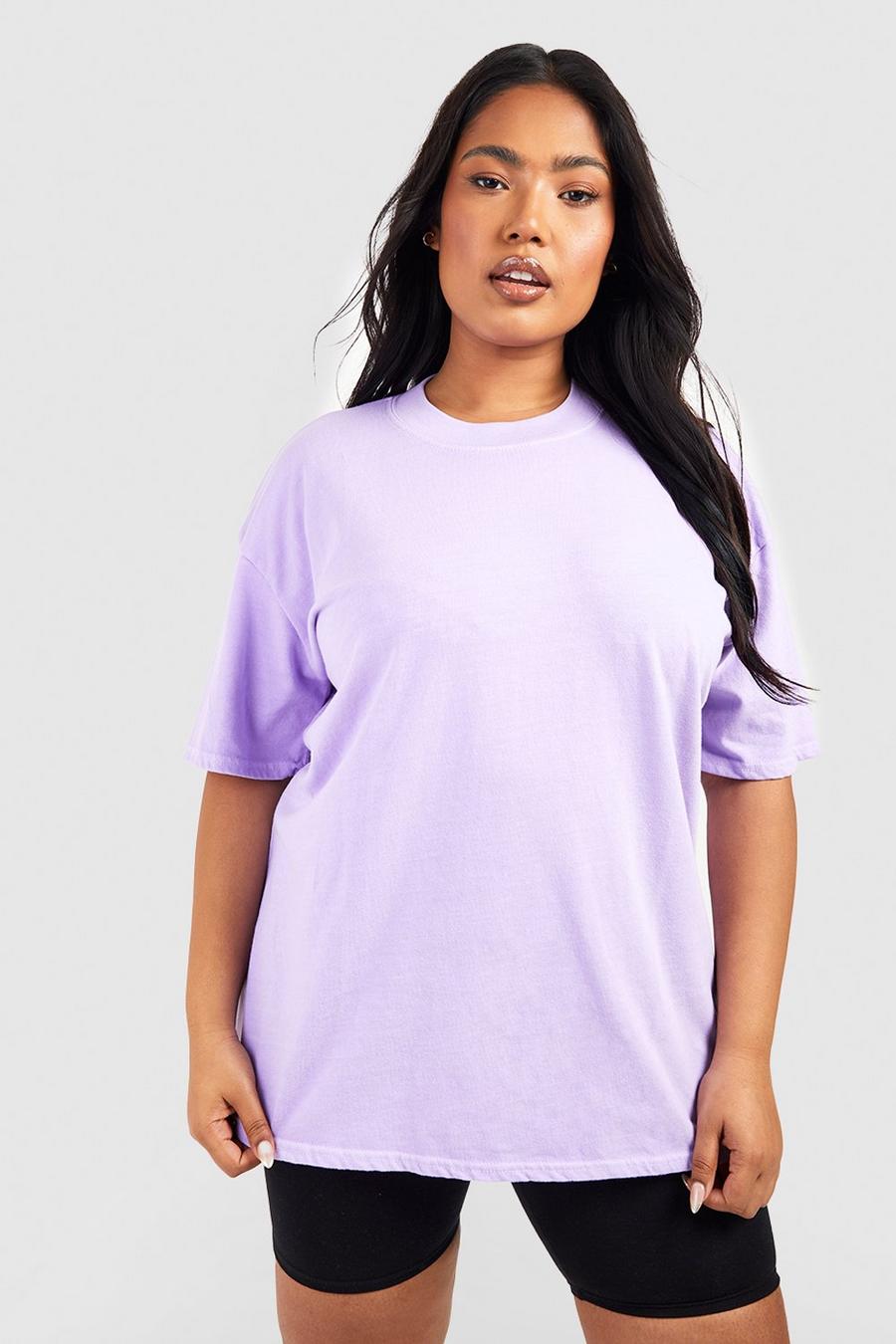 Lilac Plus Basic Oversize t-shirt med ojämn kant image number 1