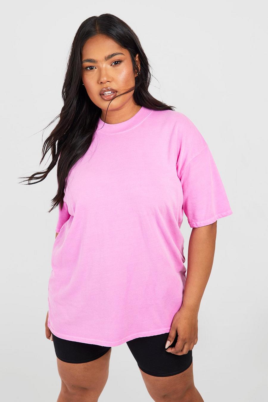 Pink Plus Basic Oversize t-shirt med ojämn kant image number 1