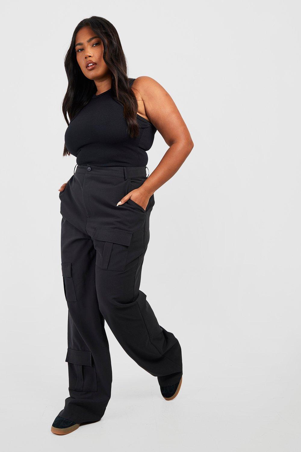 Women's plus size black best sale cargo pants