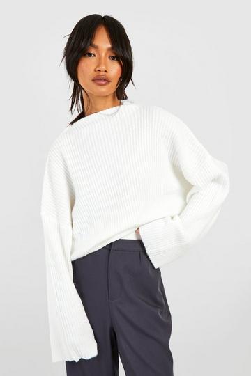 Soft Rib Knit High Neck Jumper ivory