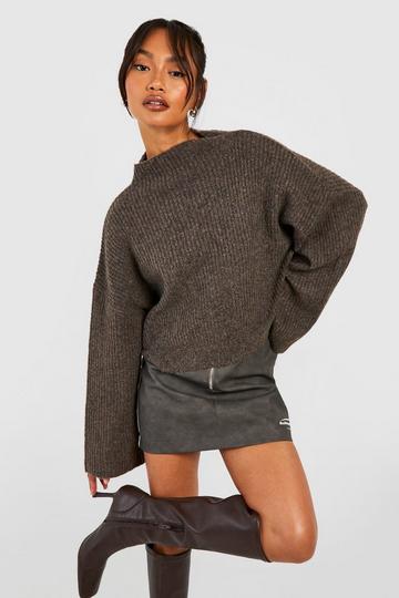 Soft Rib Knit High Neck Jumper mocha