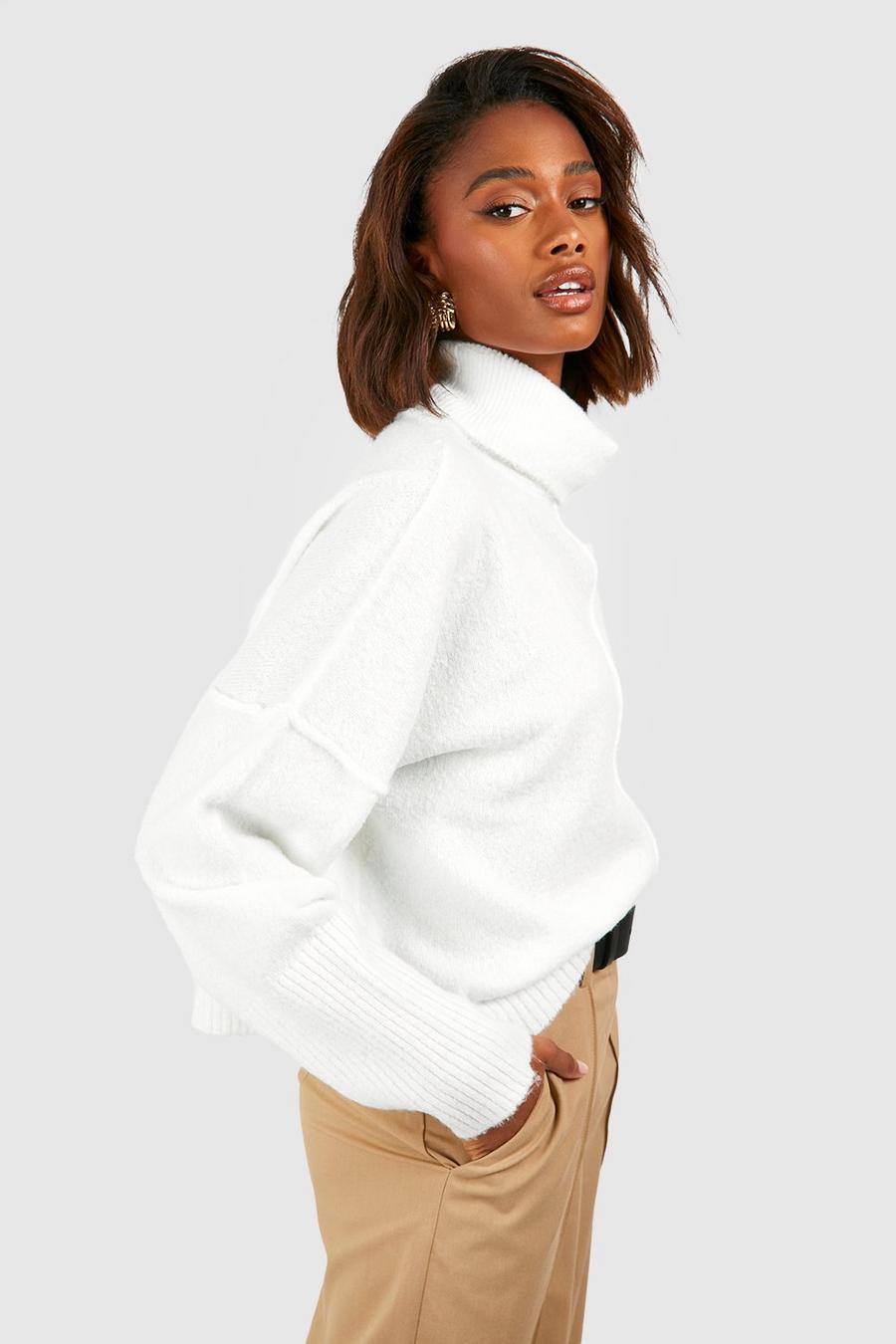Ivory white Seam Detail Turtleneck Sweater