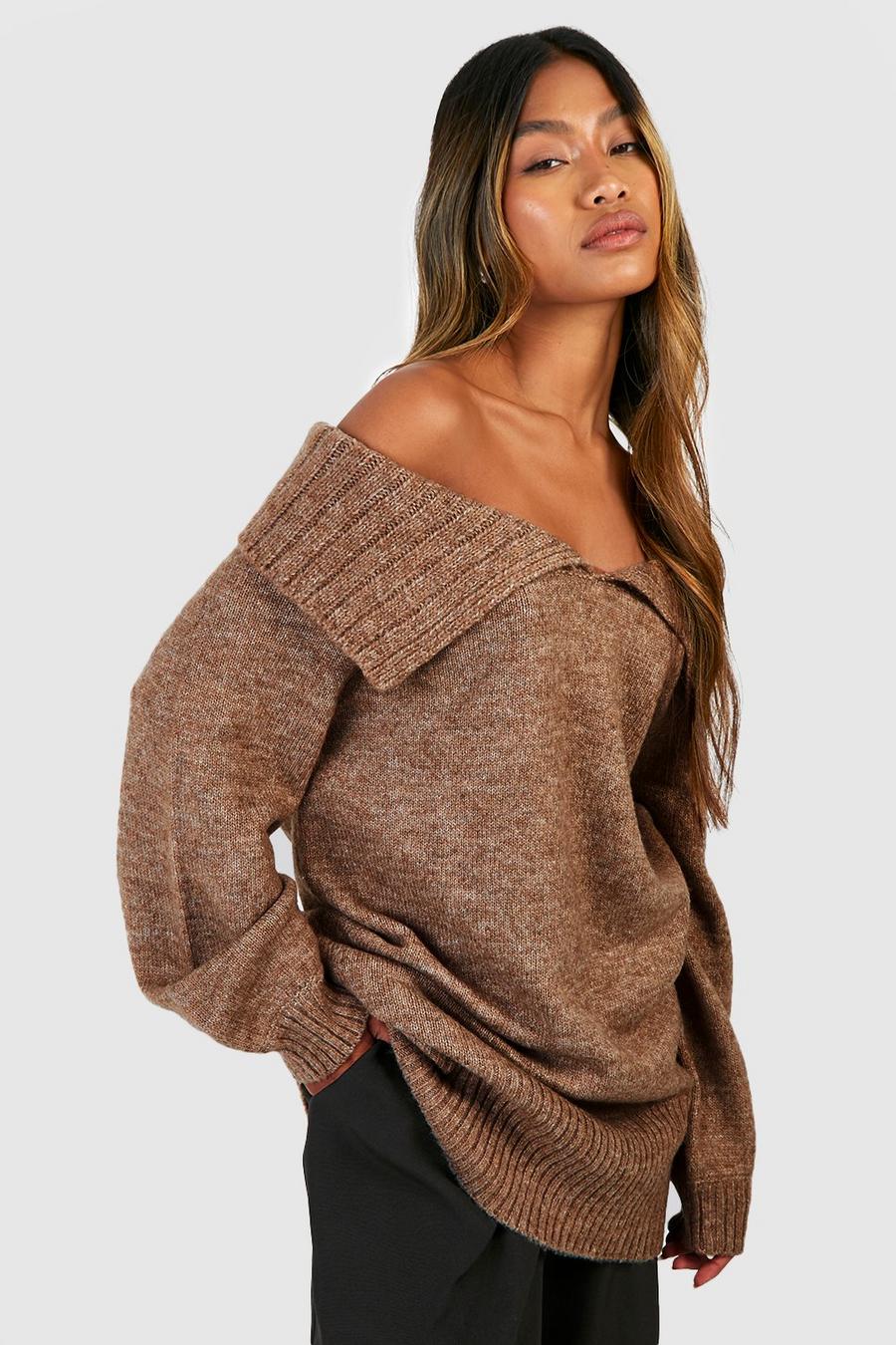 Jersey oversize con cuello, Mocha image number 1