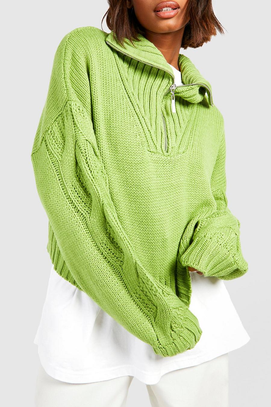 Apple green Half Zip Collared Sweater