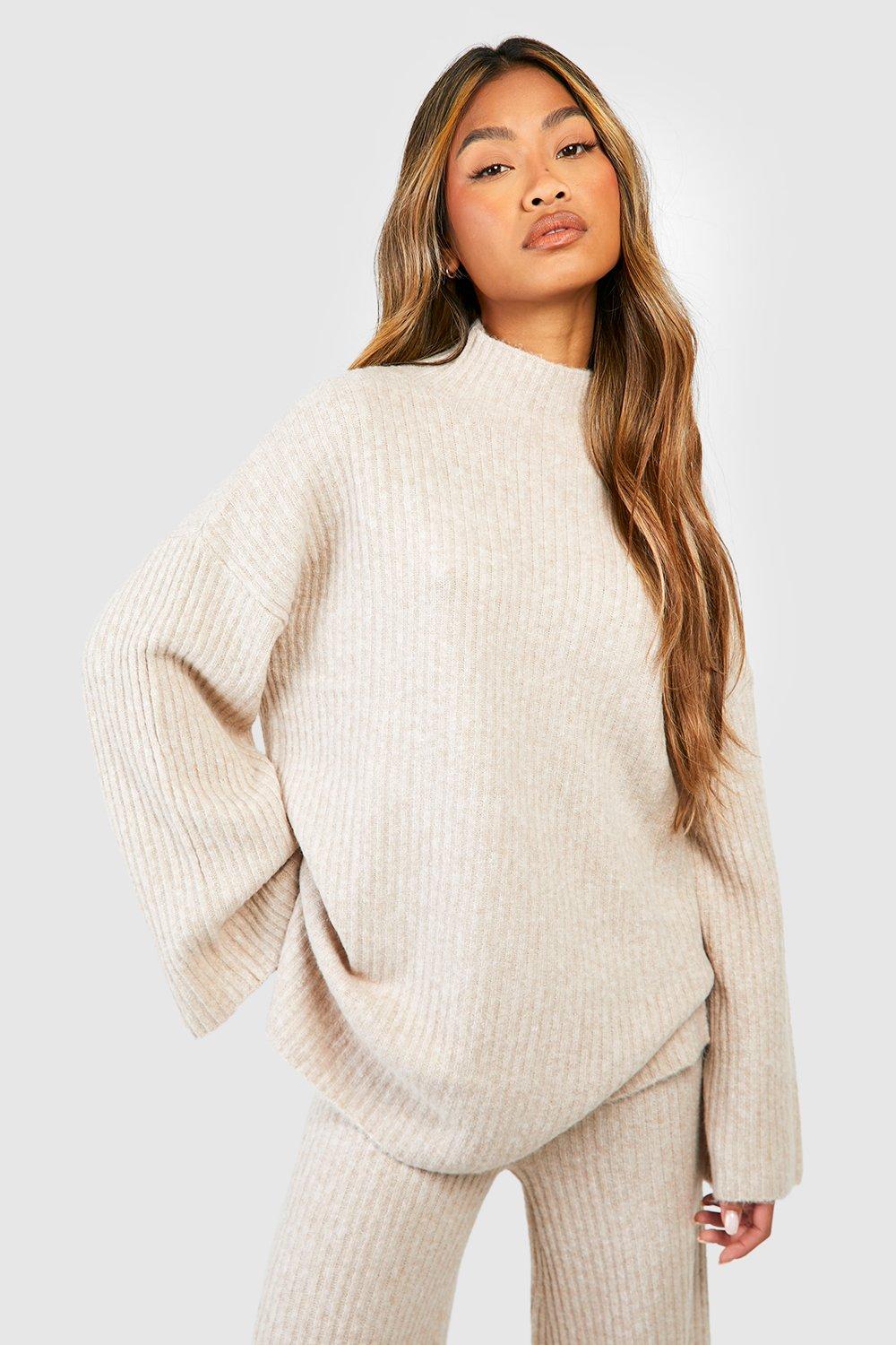 Soft Rib Knit High Neck Sweater