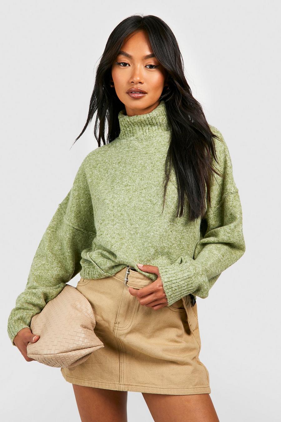 Khaki Soft Knit Turtleneck Sweater