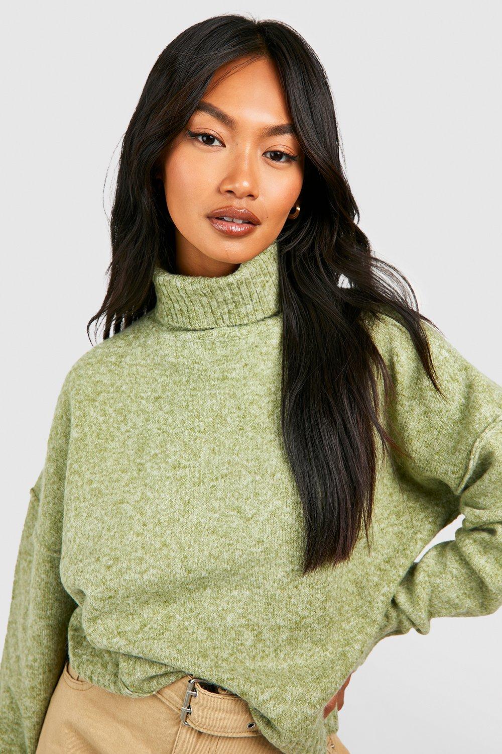 Khaki roll neck jumper womens best sale