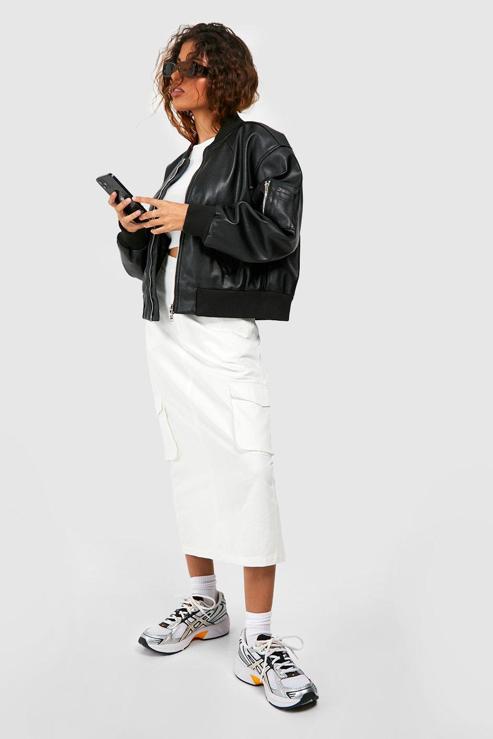 Petite Faux Leather Pocket Detail Bomber Jacket