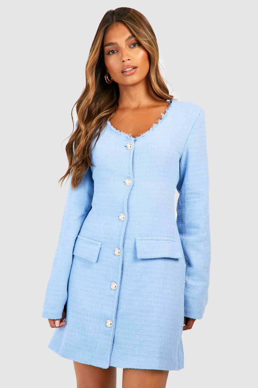 Baby blue Check Boucle Tailored Dress image number 1