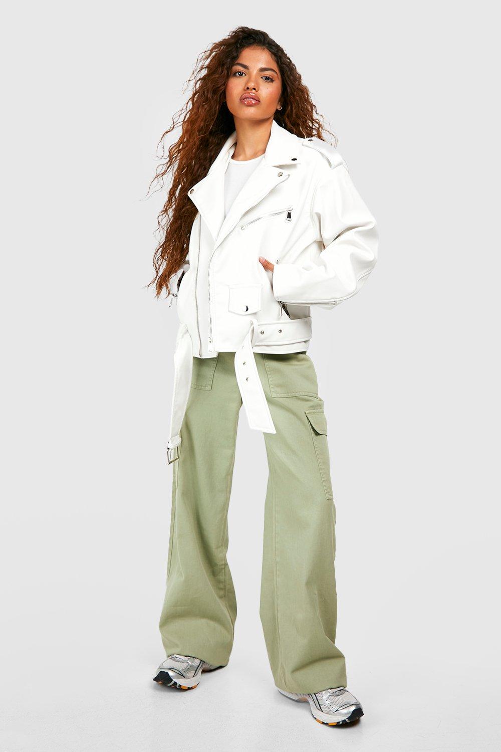 Oversized Cropped Faux Leather Jacket White