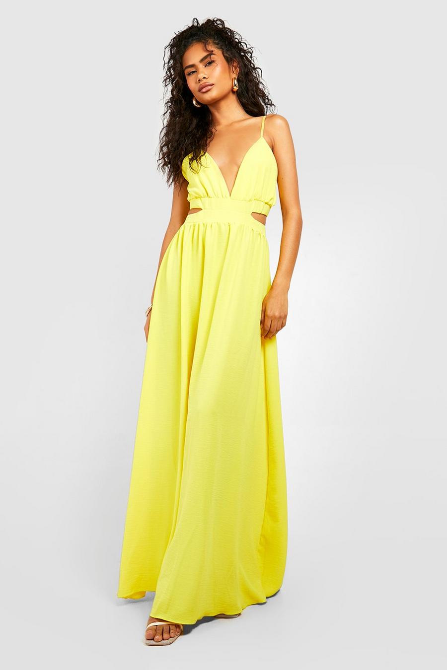 Yellow Cut Out Strappy Woven Maxi Dress image number 1