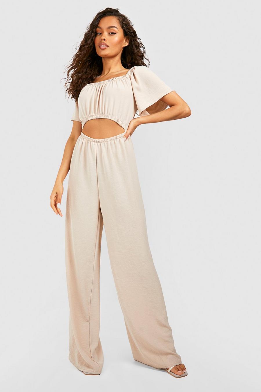 Stone Cut Out Short Sleeve Wide Leg Jumpsuit image number 1