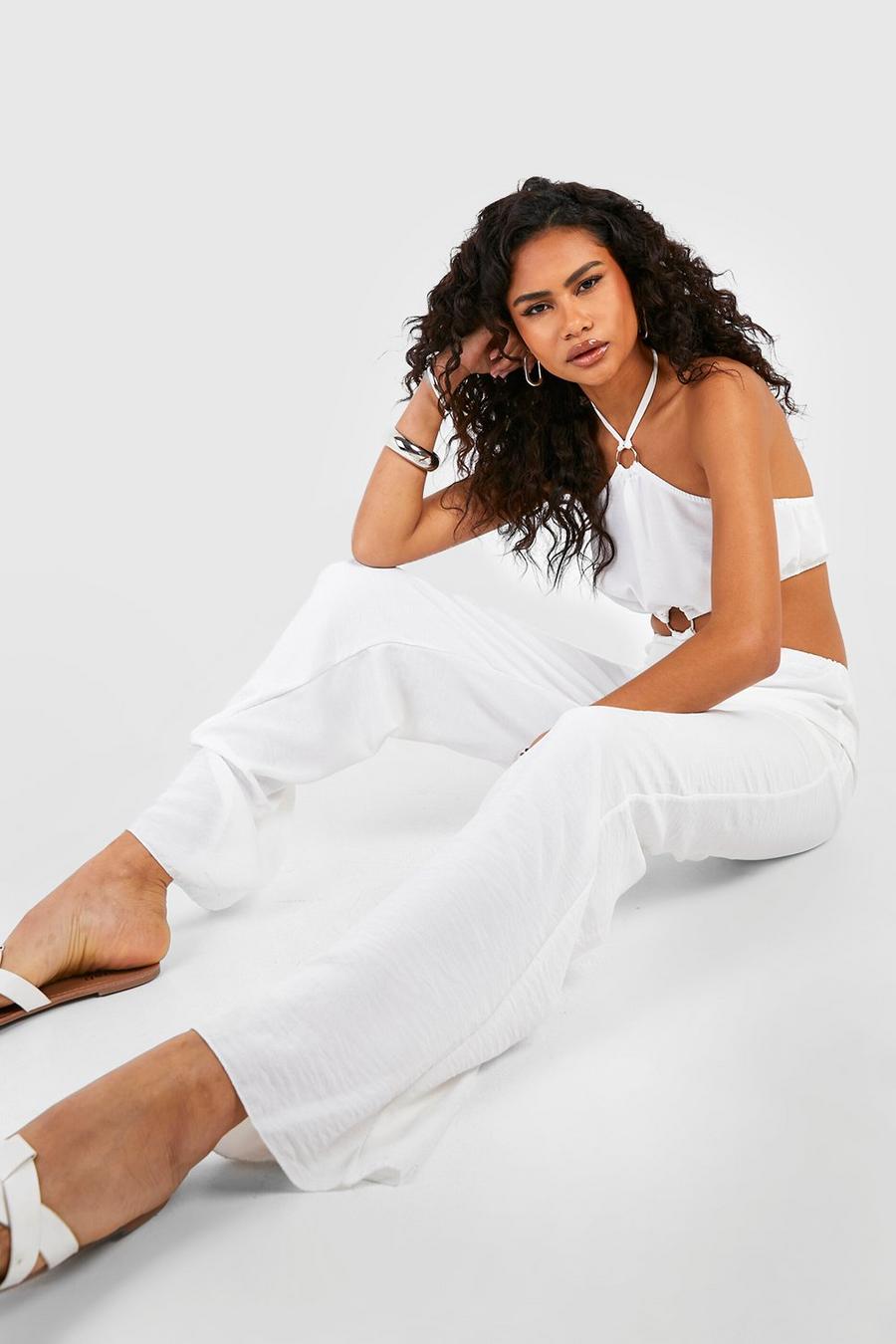 White O Ring Textured Wide Leg Jumpsuit image number 1