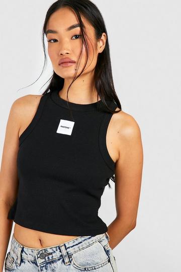 Black Pantone Ribbed Racer Neck Vest Top