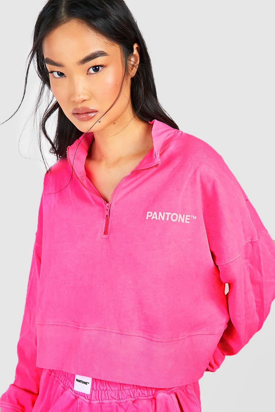 Pantone kastiges Sweatshirt mit halbem Reißverschluss, Neon-pink rose
