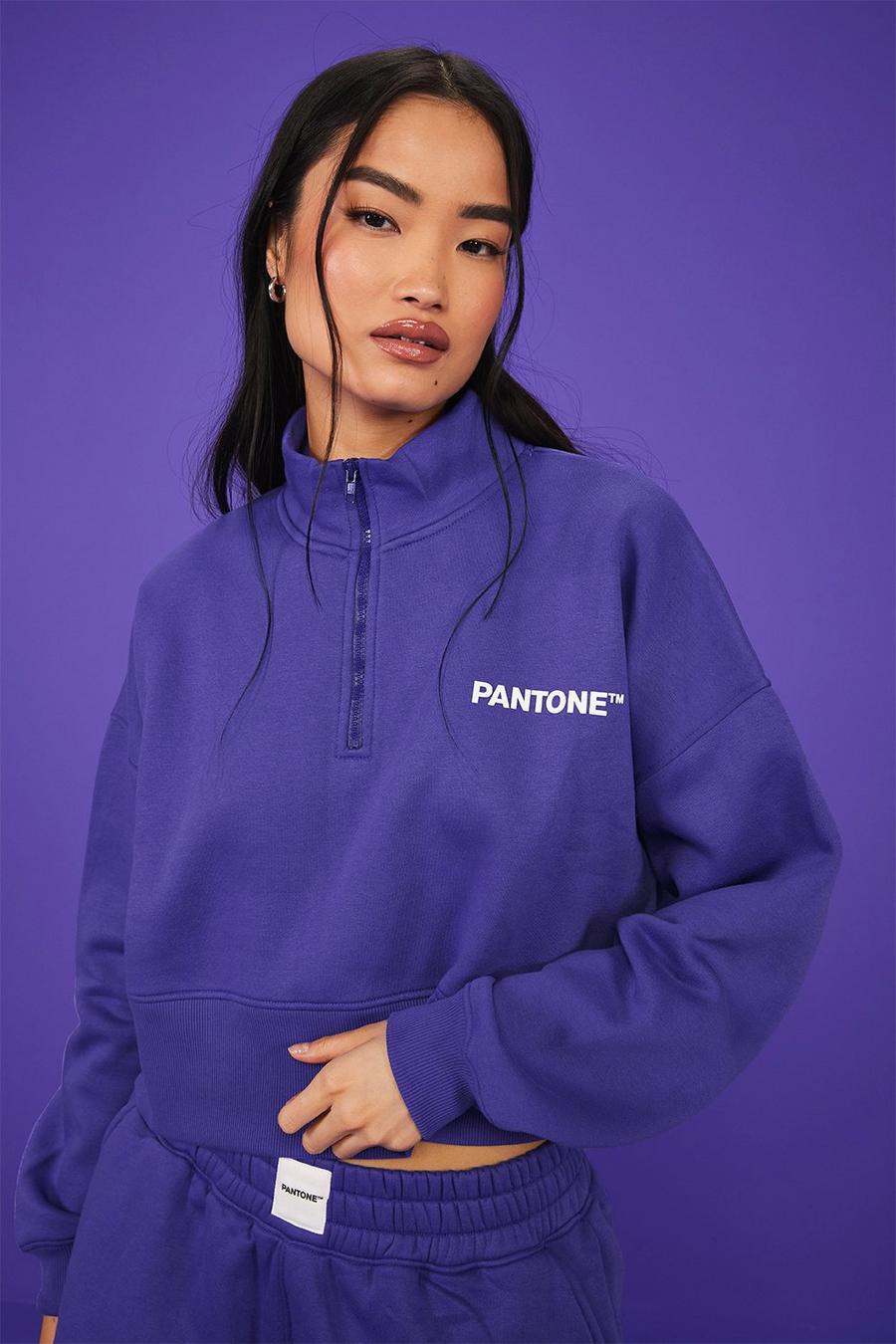 Pantone kastiges Sweatshirt mit halbem Reißverschluss, Purple violet