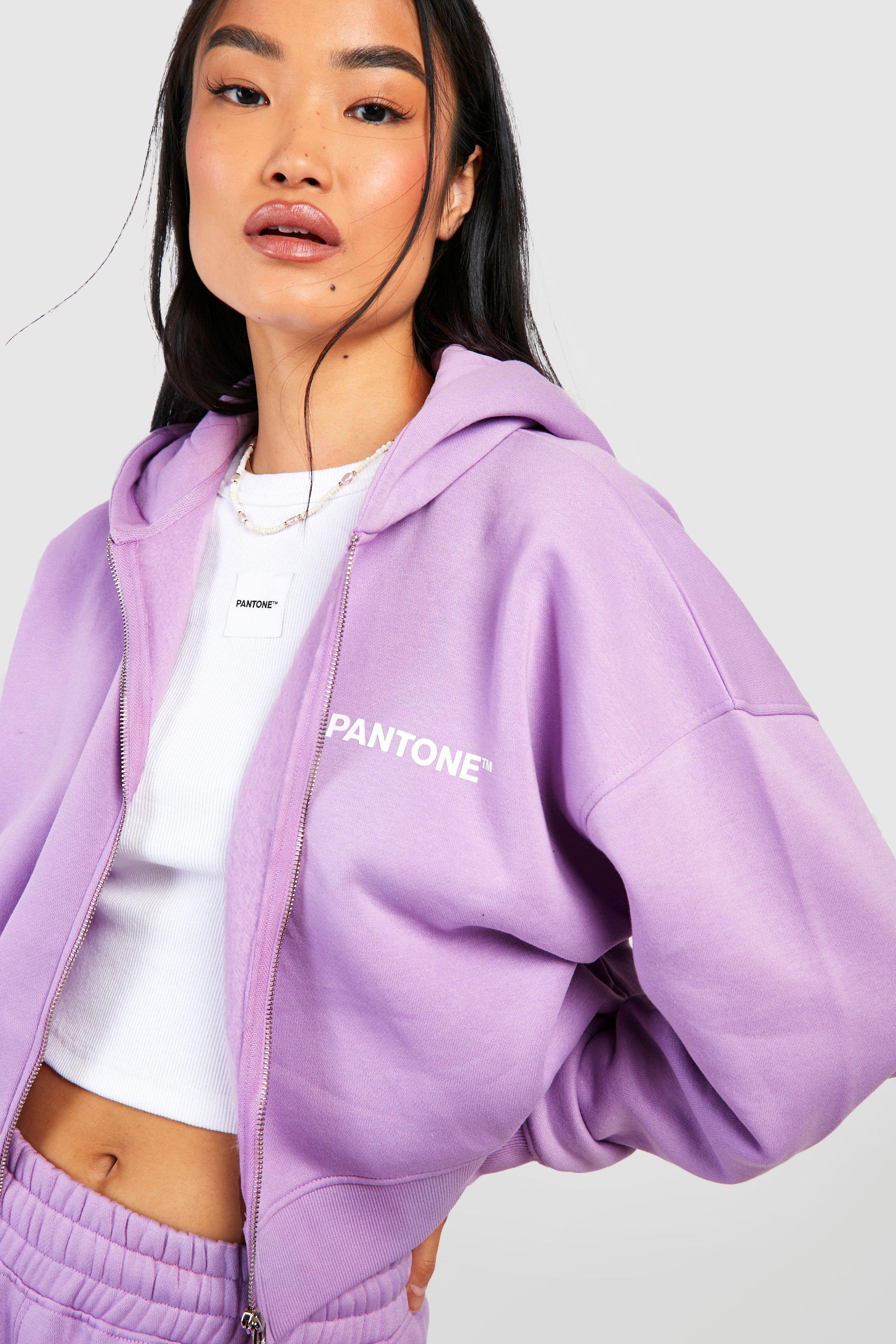 Women's Lilac Pantone Boxy Zip Through Hoodie | Boohoo UK
