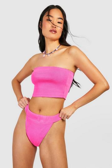 Pink Ribbed Bandeau And Tanga Pant Set