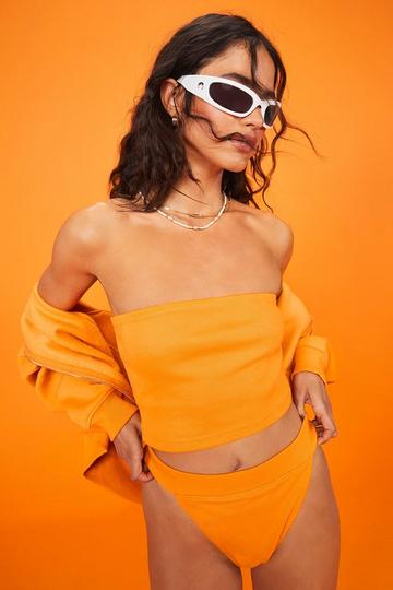 Orange Ribbed Bandeau And Tanga Pant Set