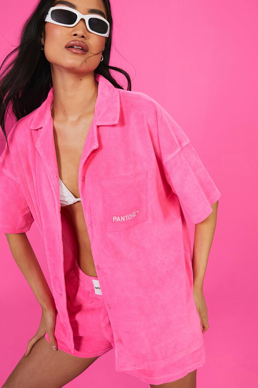 Neon-pink Badstoffen Pantone Overhemd En Shorts Set image number 1