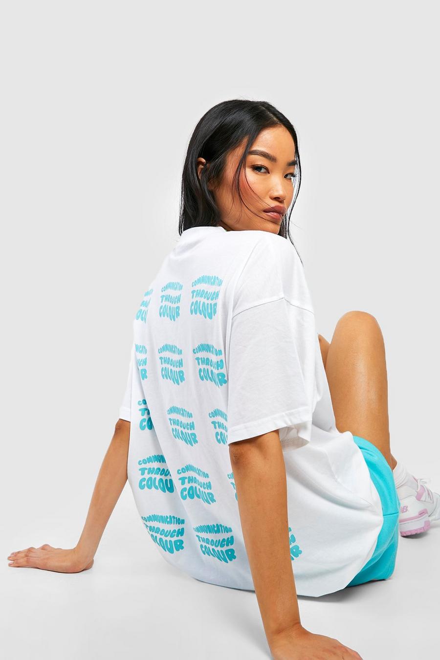 Aqua azzurro Pantone Slogan Back Print Oversized T-shirt