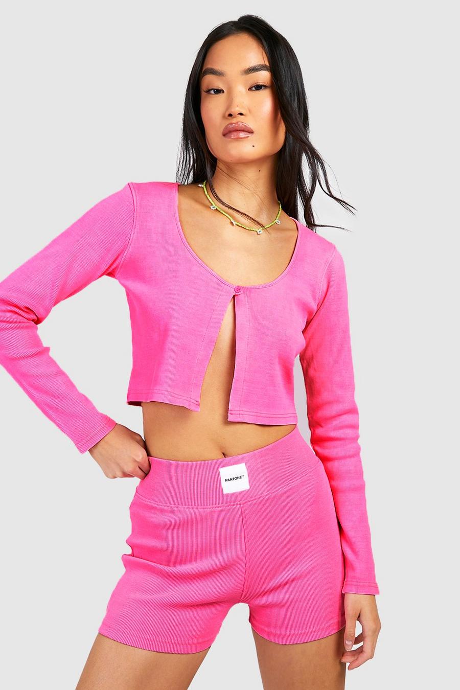 Neon-pink Pantone Ribbed Cardigan image number 1