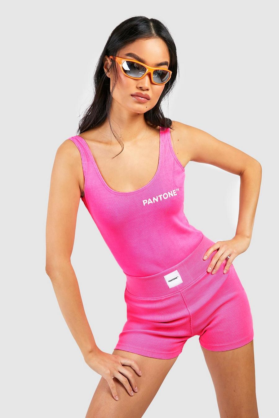 Pantone gerippte Booty-Shorts, Neon-pink rose