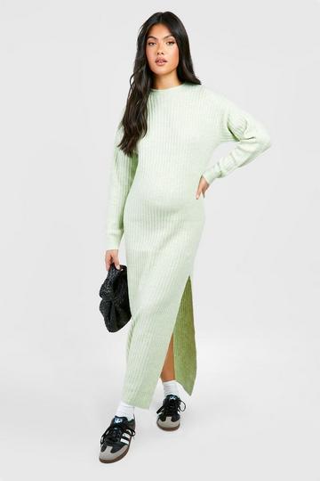 Maternity Soft Rib Midi Knitted Dress khaki