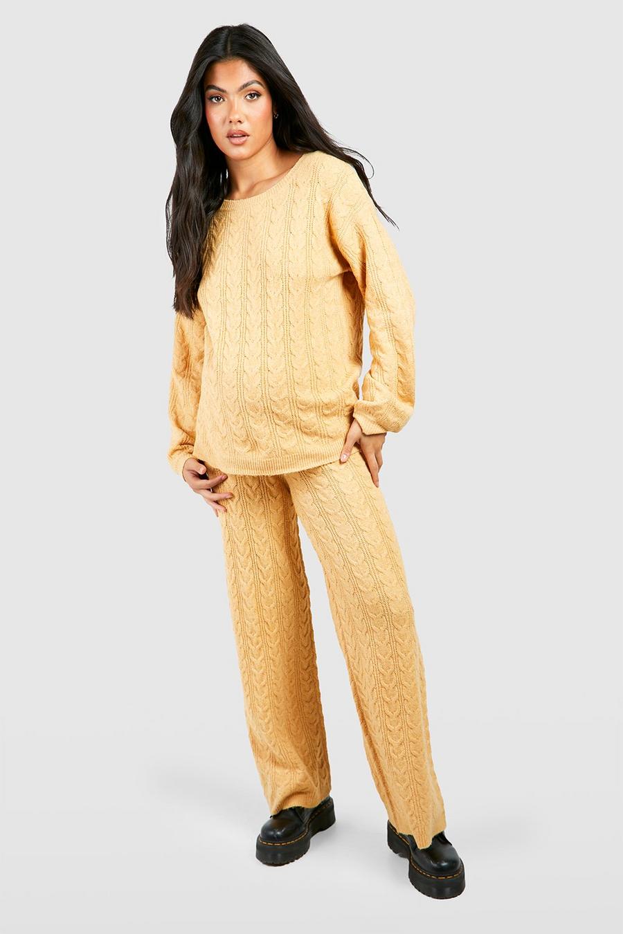 Camel Maternity Soft Cable Knitted Co-ord image number 1