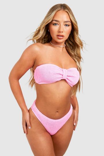 Premium Bandeau-Bikini in Knitteroptik mit Knoten pink