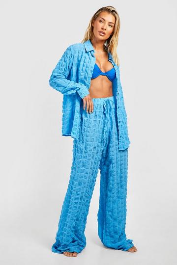 Textured Crinkle Beach Trousers baby blue