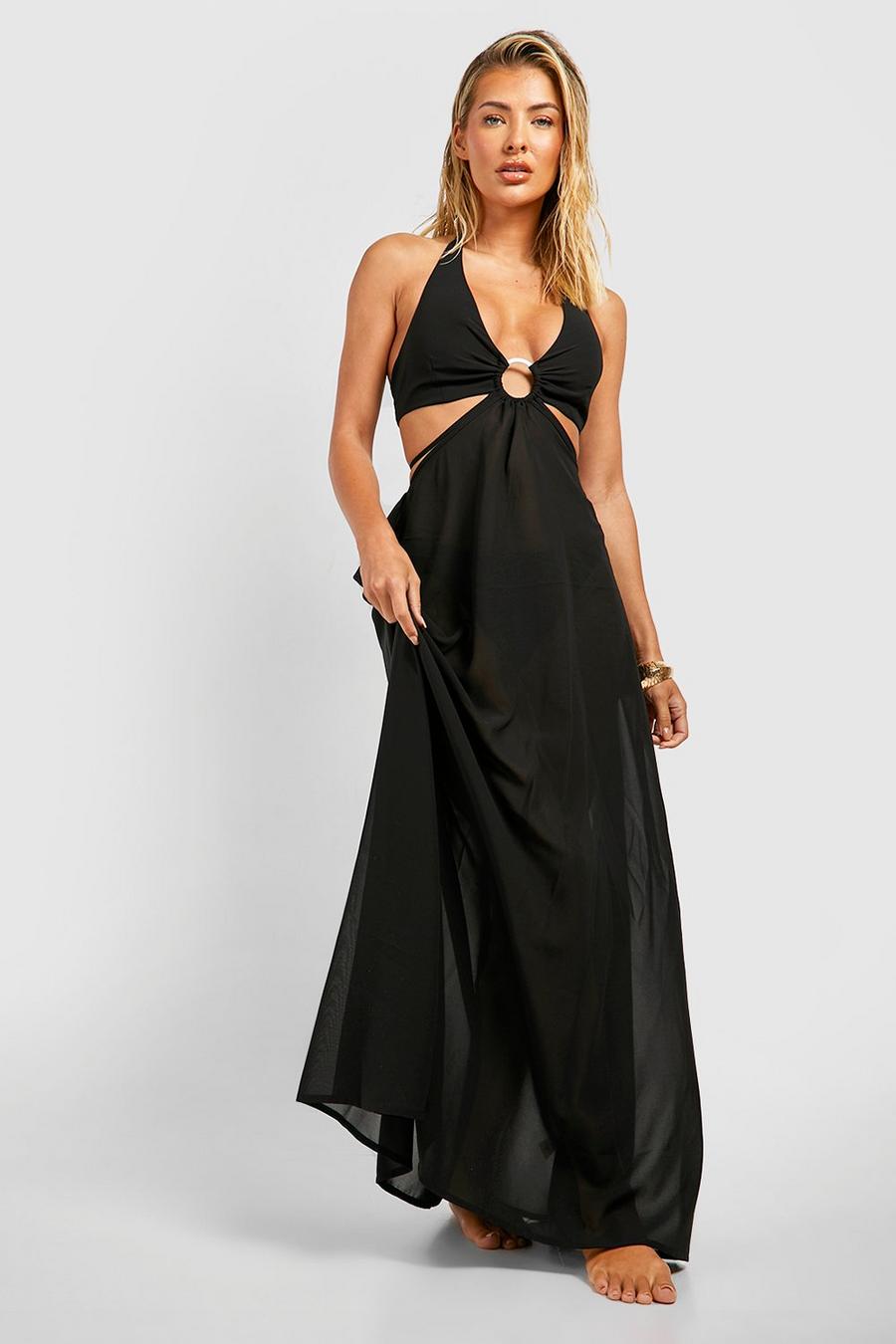 Black O-ring Cut Out Beach Maxi Dress image number 1