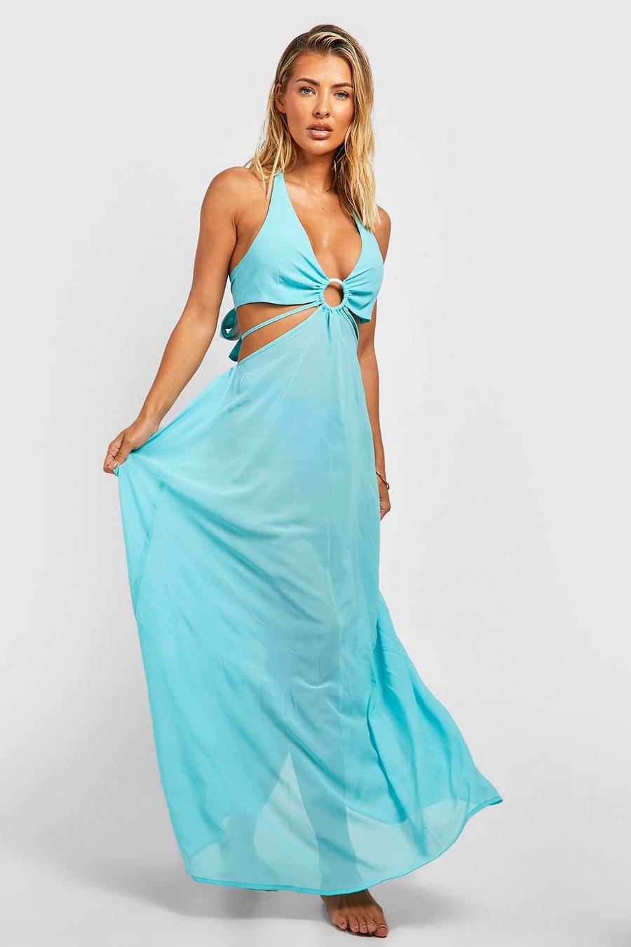 Turquoise O-ring Cut Out Beach Maxi Dress image number 1