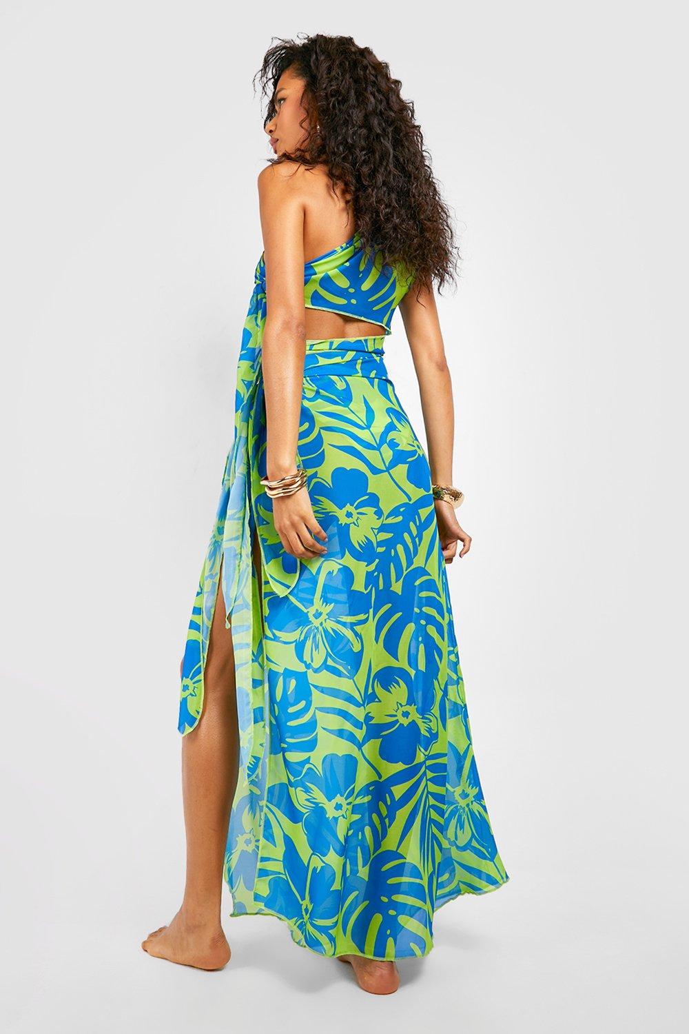 Tropical Mesh Tank Dress with Cutout