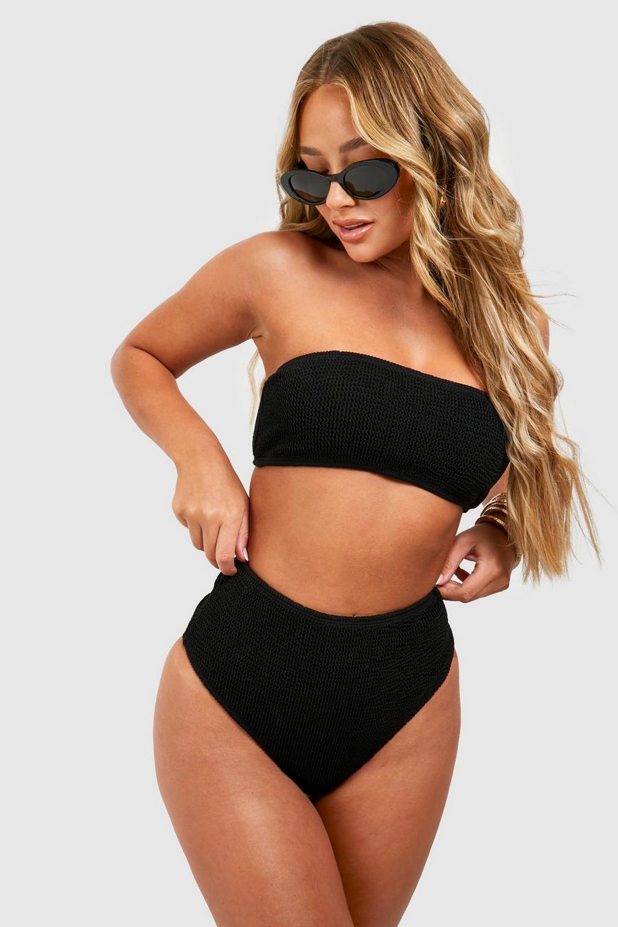 Slip bikini Premium a vita alta effetto goffrato, Black
