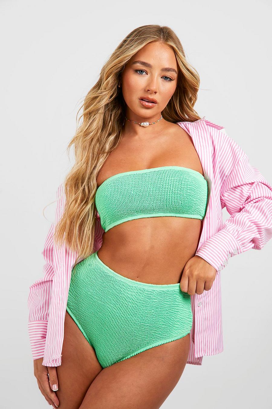 Premium Bikinihose in Knitteroptik mit hohem Bund, Green