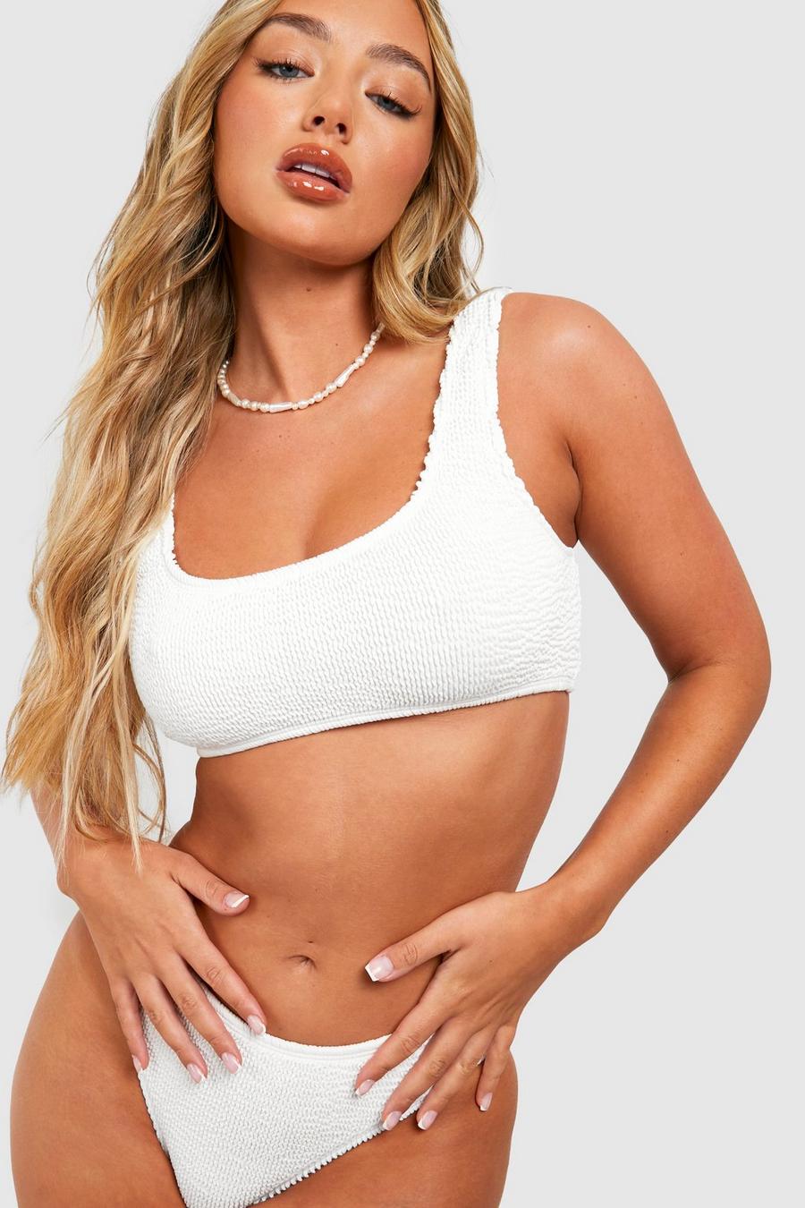 White Premium Crinkle Scoop Bikini Top