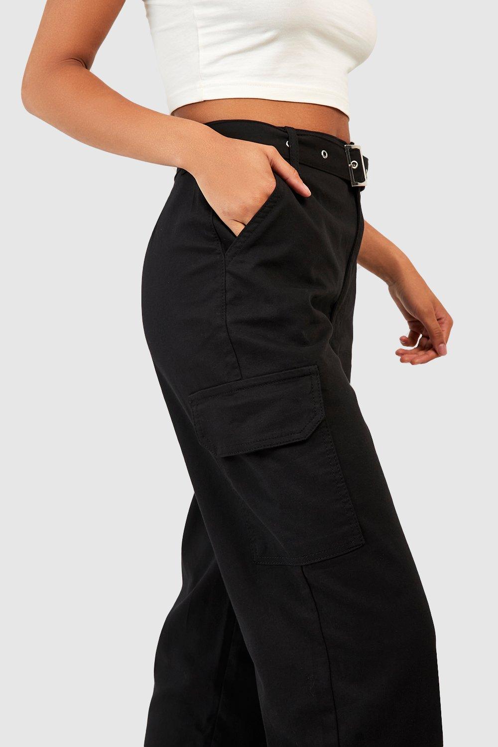 Black belted hot sale cargo trousers