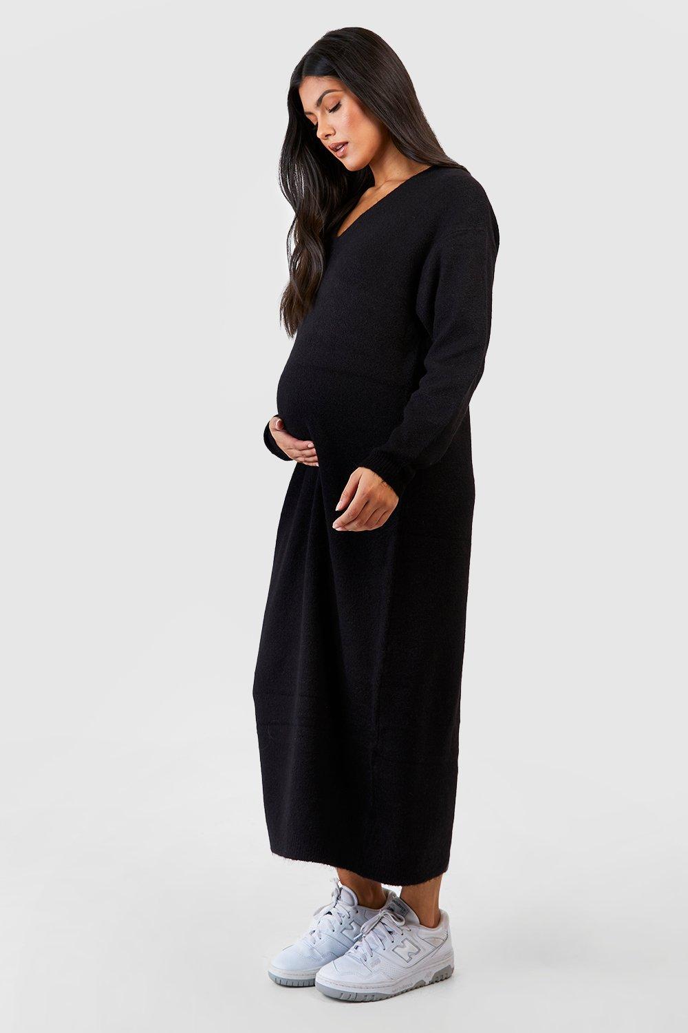 Women s Maternity Slouchy Soft Knit Maxi Knitted Dress Boohoo UK