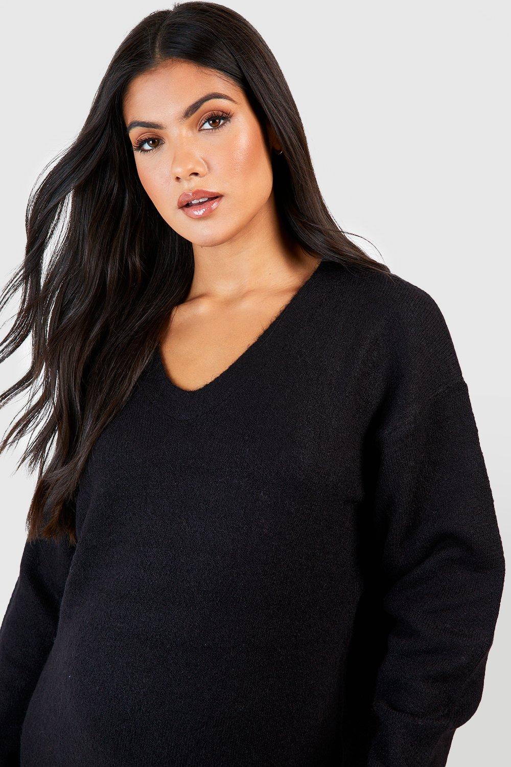 Buy Boohoo maternity knitted sweaters dress black Online