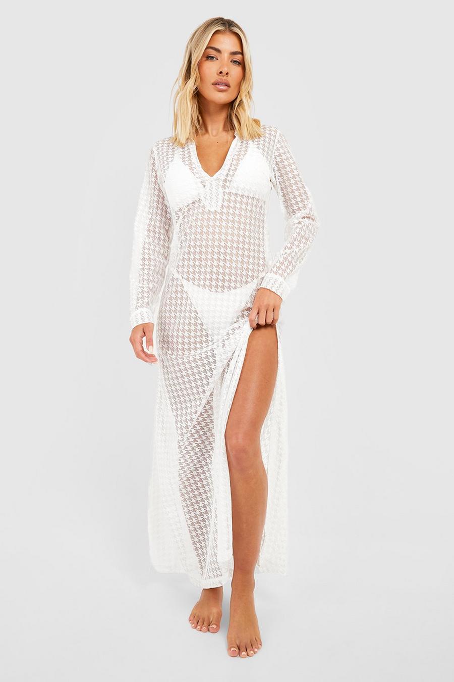 White Dogtooth Lace Beach Cover-up Maxi Dress