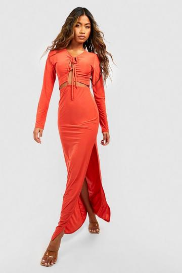 Tie Front Detail Slinky Maxi Dress orange