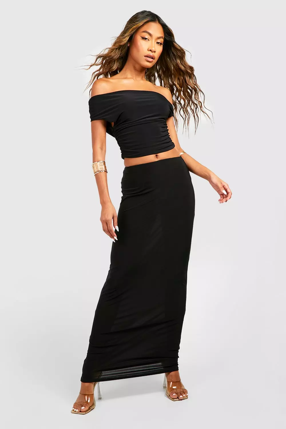 Twist Shoulder Crop Top And Maxi Skirt