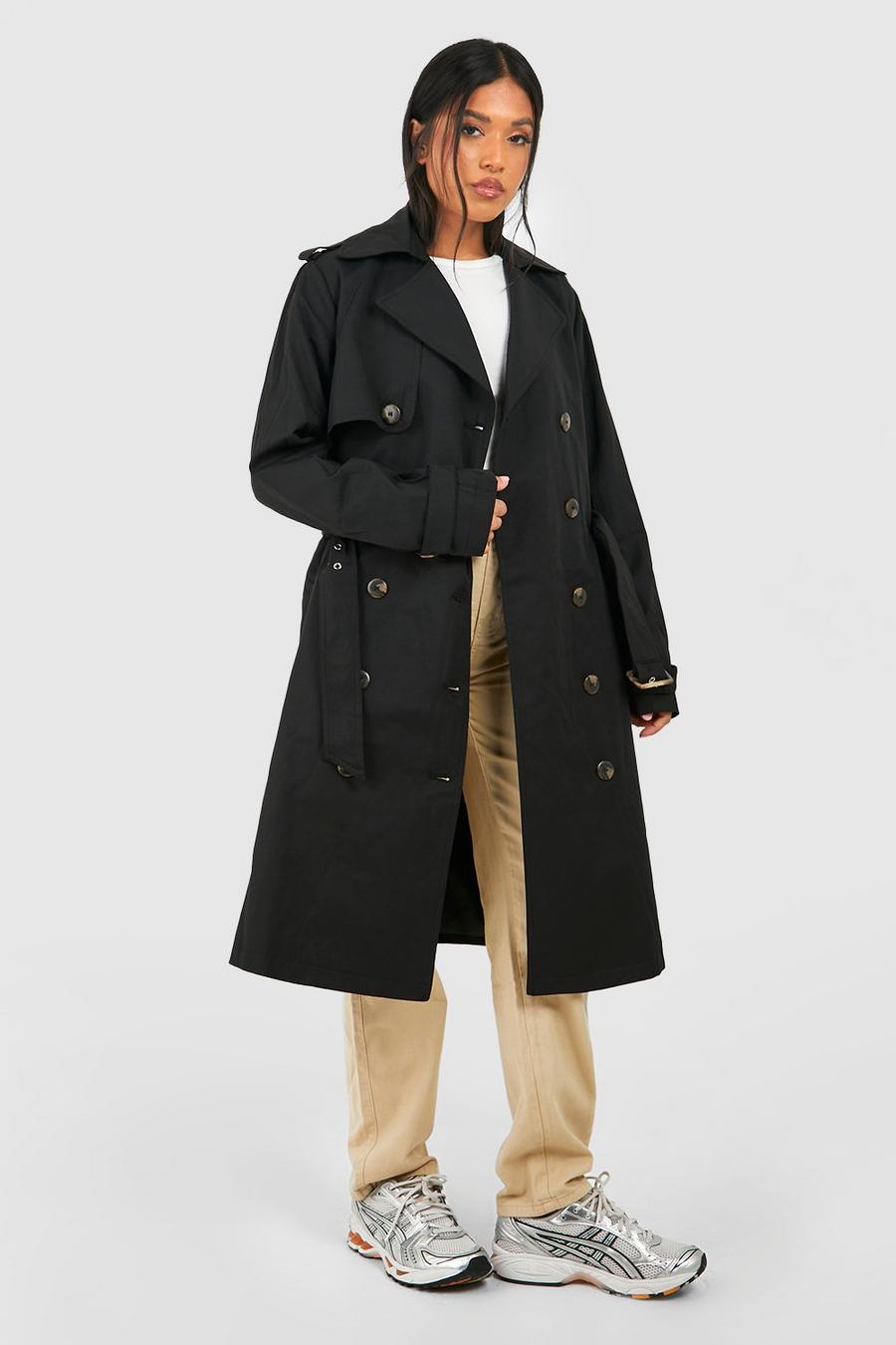 Petite Premium Trenchcoat mit Gürtel und Detail, Black image number 1