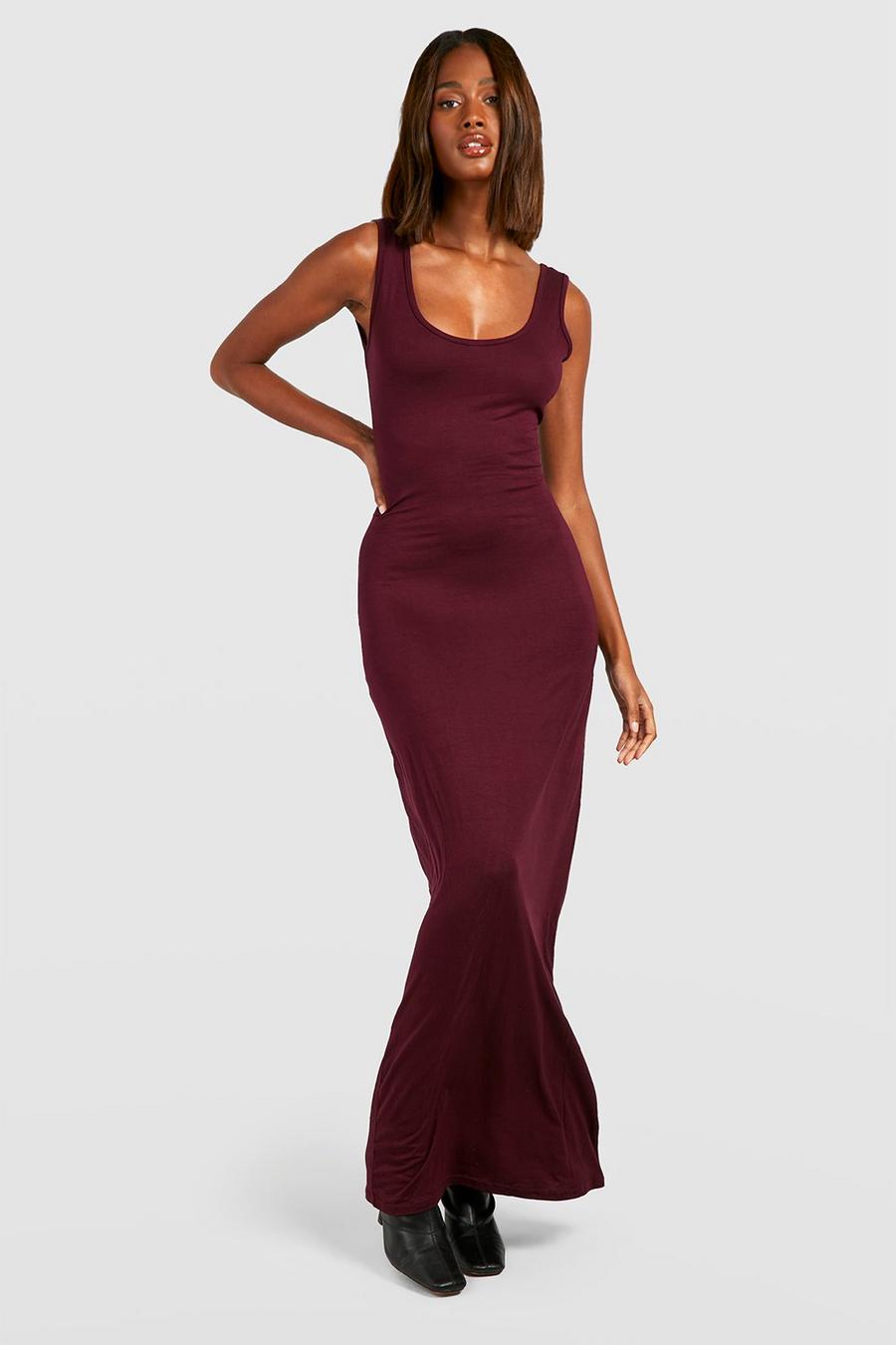 Berry red Basic Scoop Neck Maxi Dress