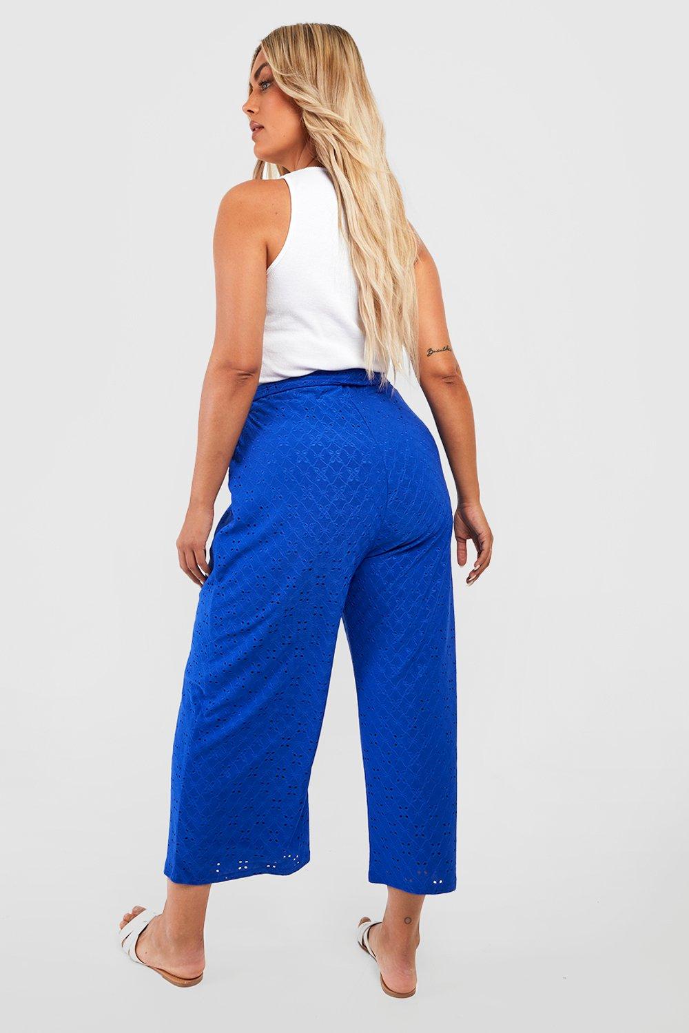 Plus Jersey Knit Eyelet Belted Culotte Pants